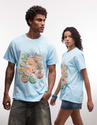 Reclaimed Vintage Unisex Beer Cap Graphic T-shirt-blue