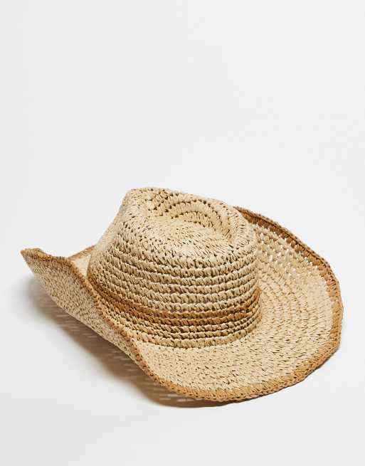 Reclaimed Vintage - Unisex - Beige cowboyhat med brune kanter i strå