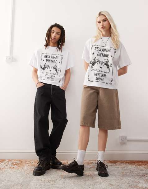 Reclaimed Vintage Unisex – Biały T-shirt oversize z kowbojską grafiką - view 1