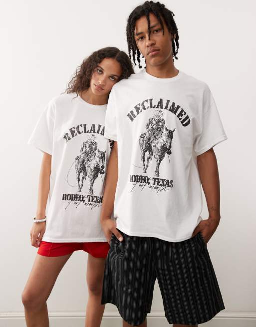 Reclaimed Vintage Unisex – Biały T-shirt oversize z nadrukiem z motywem rodeo