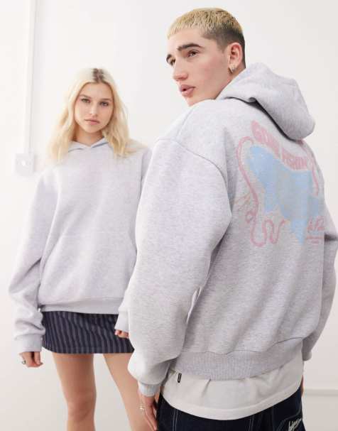 Reclaimed Vintage Unisex – Bluza o krótkim fasonie i pudełkowym kroju w szarym melanżowym kolorze z nadrukiem z rybą - view 1