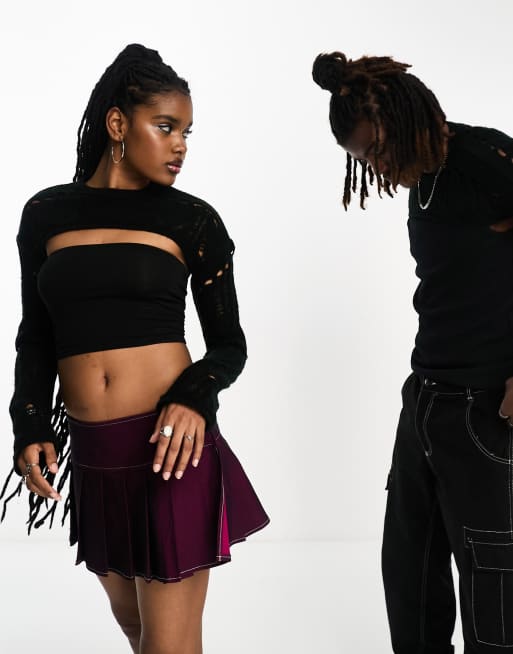 Reclaimed Vintage – Unisex-Bolero in Schwarz mit Used-Design
