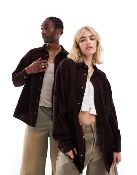 Reclaimed Vintage Unisex – Bordowa koszula jeansowa oversize z efektem sprania - view 1