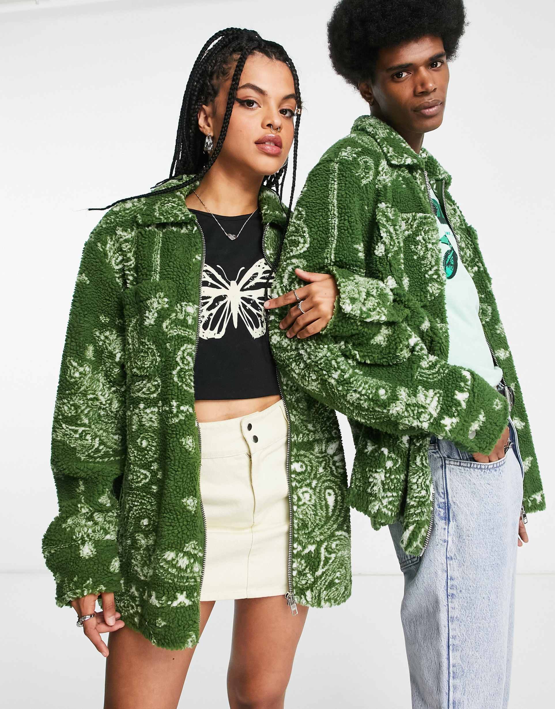 Reclaimed Vintage unisex borg shirt in khaki paisley view 2