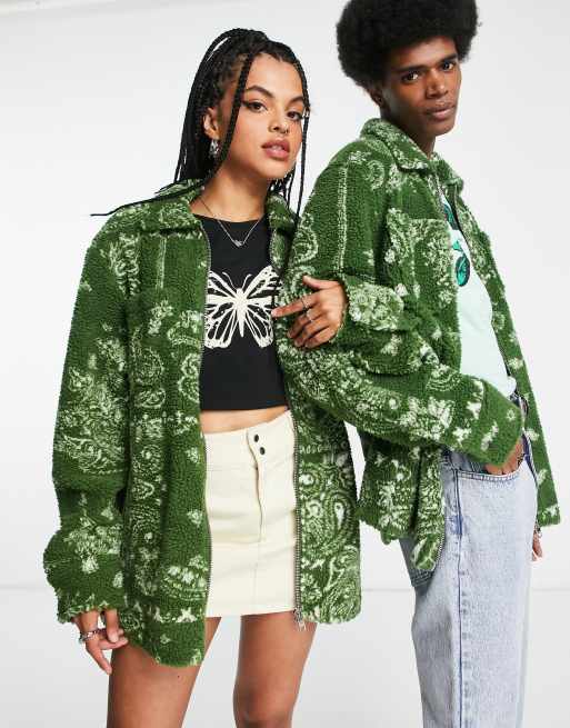 Reclaimed Vintage unisex borg shirt in khaki paisley
