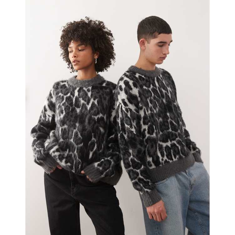 Reclaimed Vintage Unisex boxy crew neck leopard print sweater in