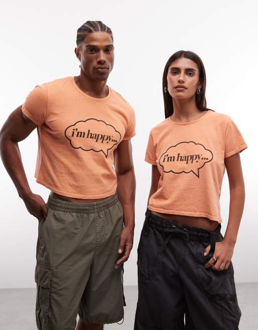 Reclaimed Vintage unisex boxy crop slogan t-shirt in orange