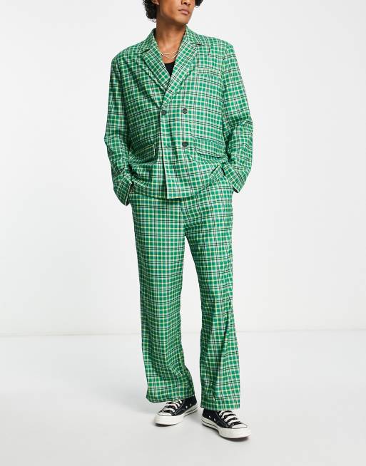 Reclaimed Vintage unisex boxy cropped blazer in green check co-ord