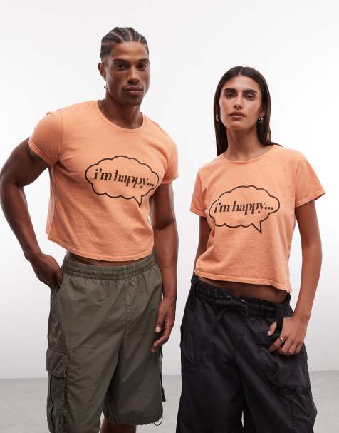 Reclaimed Vintage unisex boxy cropped T-shirt med slogan i orange - view 1