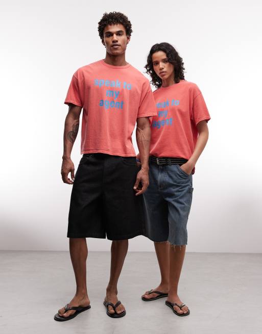 Reclaimed Vintage unisex boxy oversized tee in red with speak to my agent, 2 of 4
