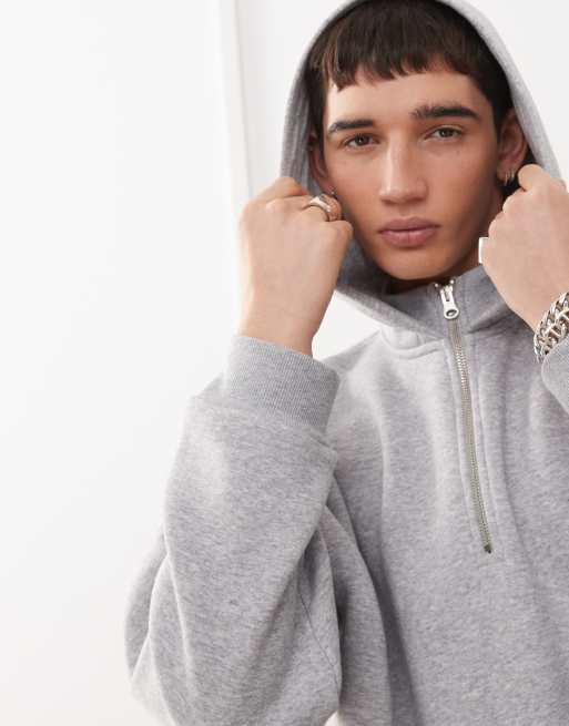 Reclaimed Vintage unisex boxy quarter zip hoodie in gray heather