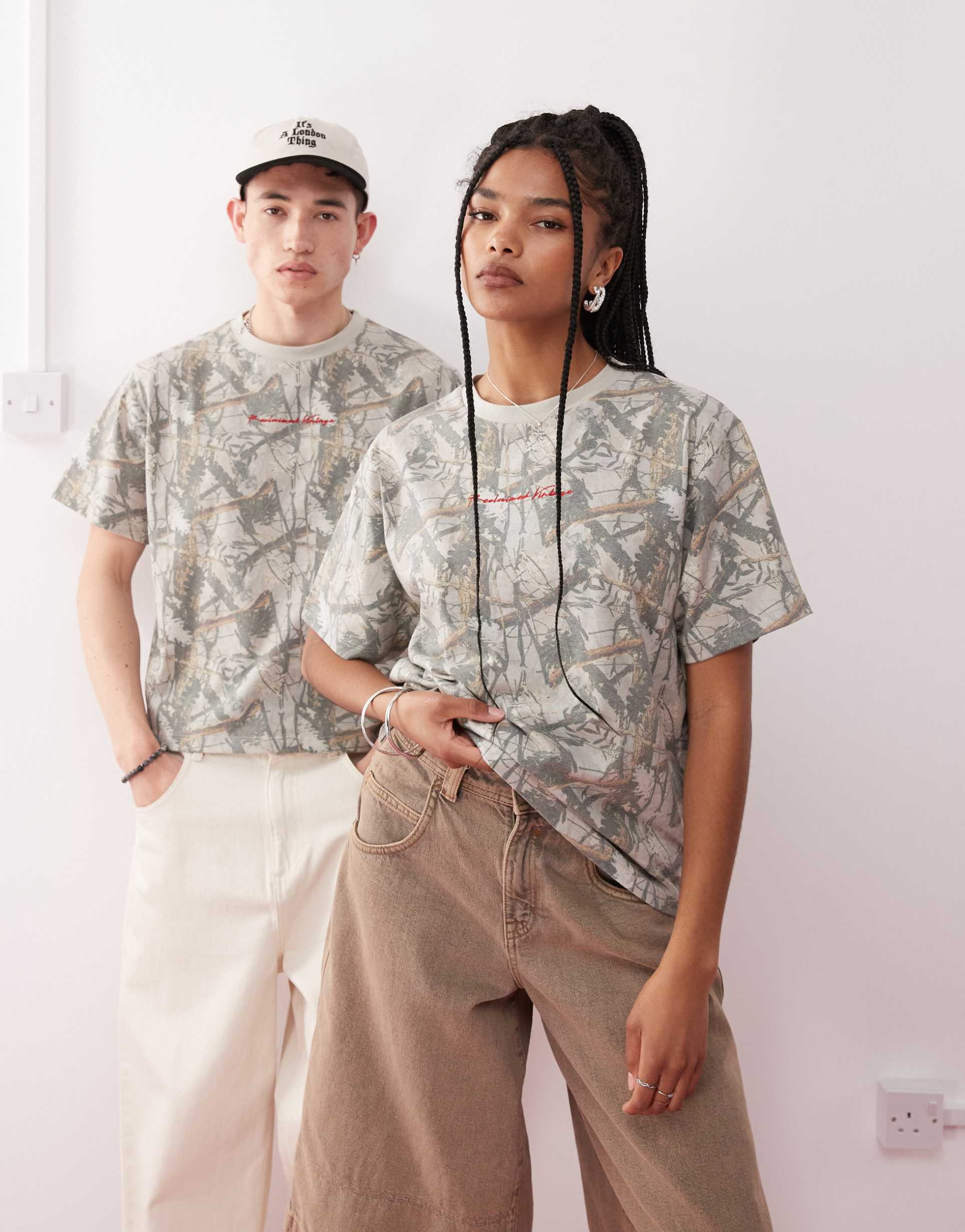 reclaimed vintage unisex boxy tee in camo print