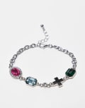 [Reclaimed Vintage] Reclaimed Vintage unisex bracelet with colourful stones in silver M-L Silver
