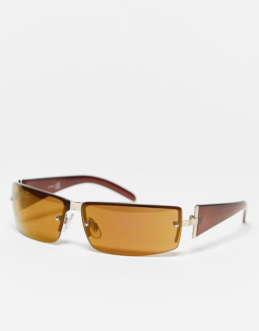 Reclaimed Vintage Unisex – Brązowe okulary przeciwsłoneczne typu visor w stylu lat 2000.
