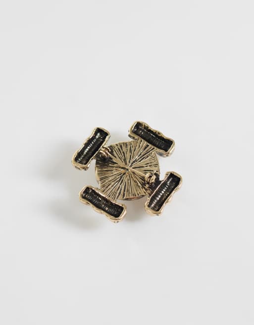 Reclaimed Vintage unisex Brosche in Antikgoldoptik mit Perle, 2 von 3