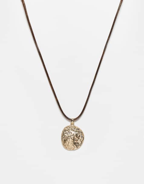Reclaimed Vintage unisex brown cord necklace with molten gold pendant - view 1