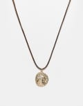 [Reclaimed Vintage] Reclaimed Vintage unisex brown cord necklace with molten gold pendant One Size gold