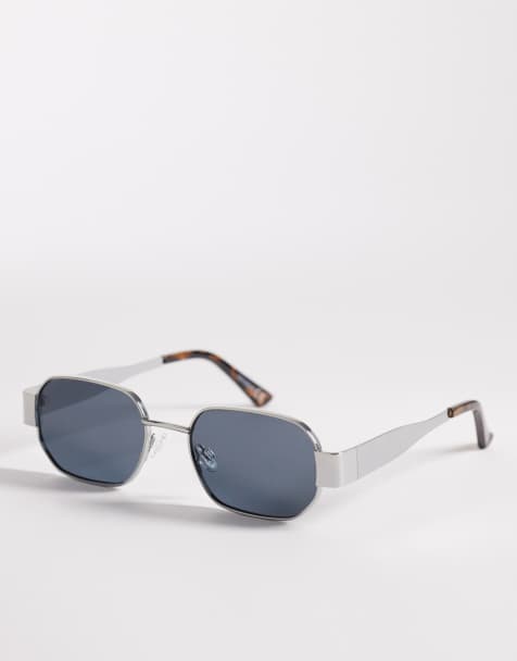 Reclaimed Vintage unisex built up wire frame sunglasses with blue lens in silver