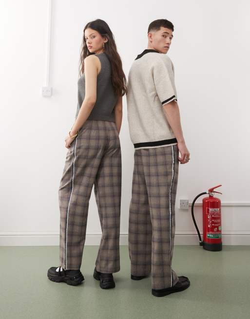 Reclaimed Vintage - Unisex - Bukser med vide ben og brune tern, 4 af 5