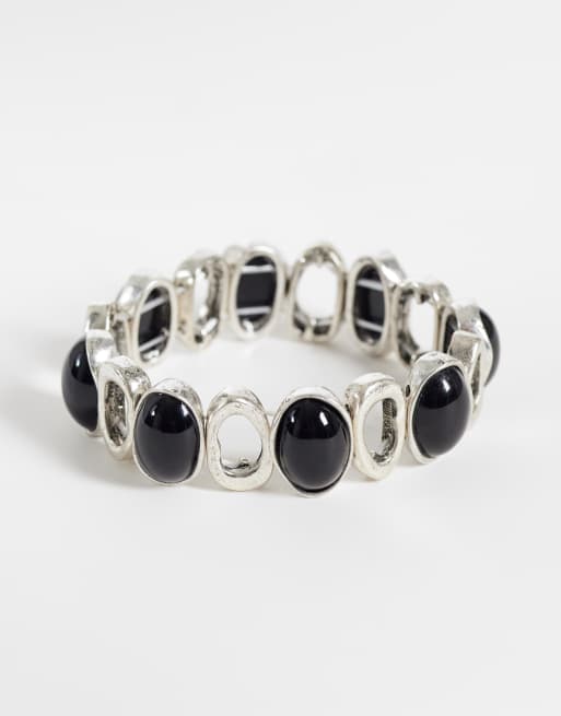 Reclaimed Vintage unisex burnished bracelet with faux black semi precious stones, 1 of 3