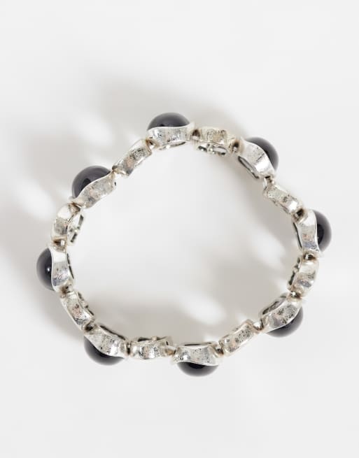 Reclaimed Vintage unisex burnished bracelet with faux black semi precious stones, 2 of 3