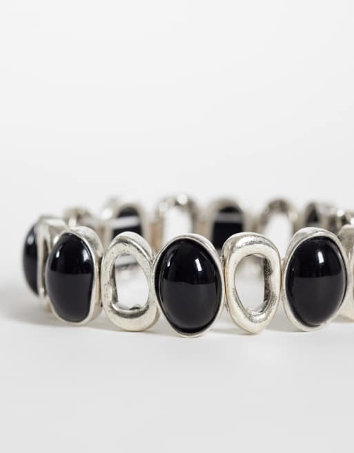 Reclaimed Vintage unisex burnished bracelet with faux black semi precious stones, 3 of 3