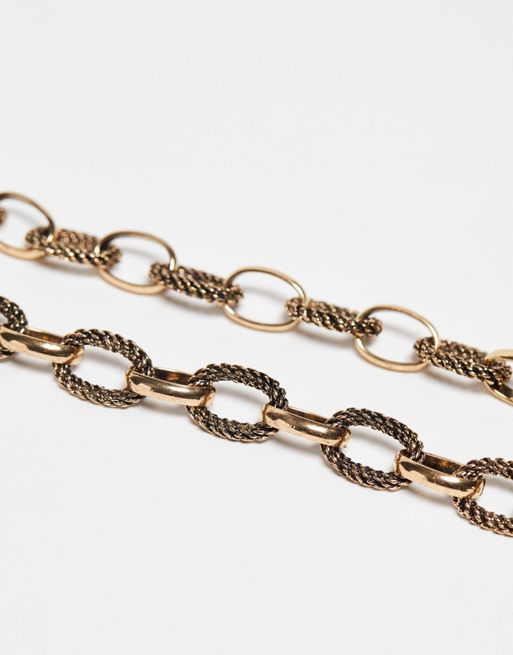 Reclaimed Vintage unisex burnished gold mash up chain in gold ユニセックス