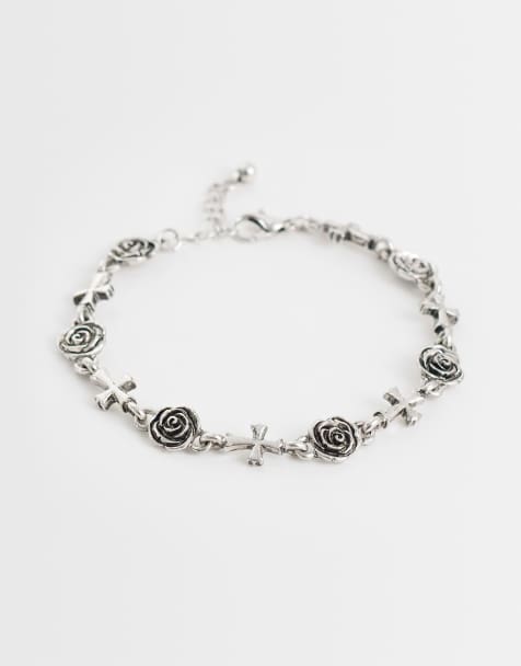 Reclaimed Vintage unisex burnished silver rose and cross bracelet - view 1