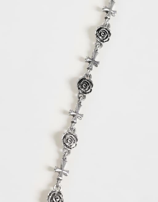Reclaimed Vintage unisex burnished silver rose and cross necklace, 2 of 3