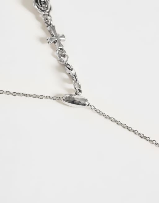 Reclaimed Vintage unisex burnished silver rose and cross necklace, 3 of 3
