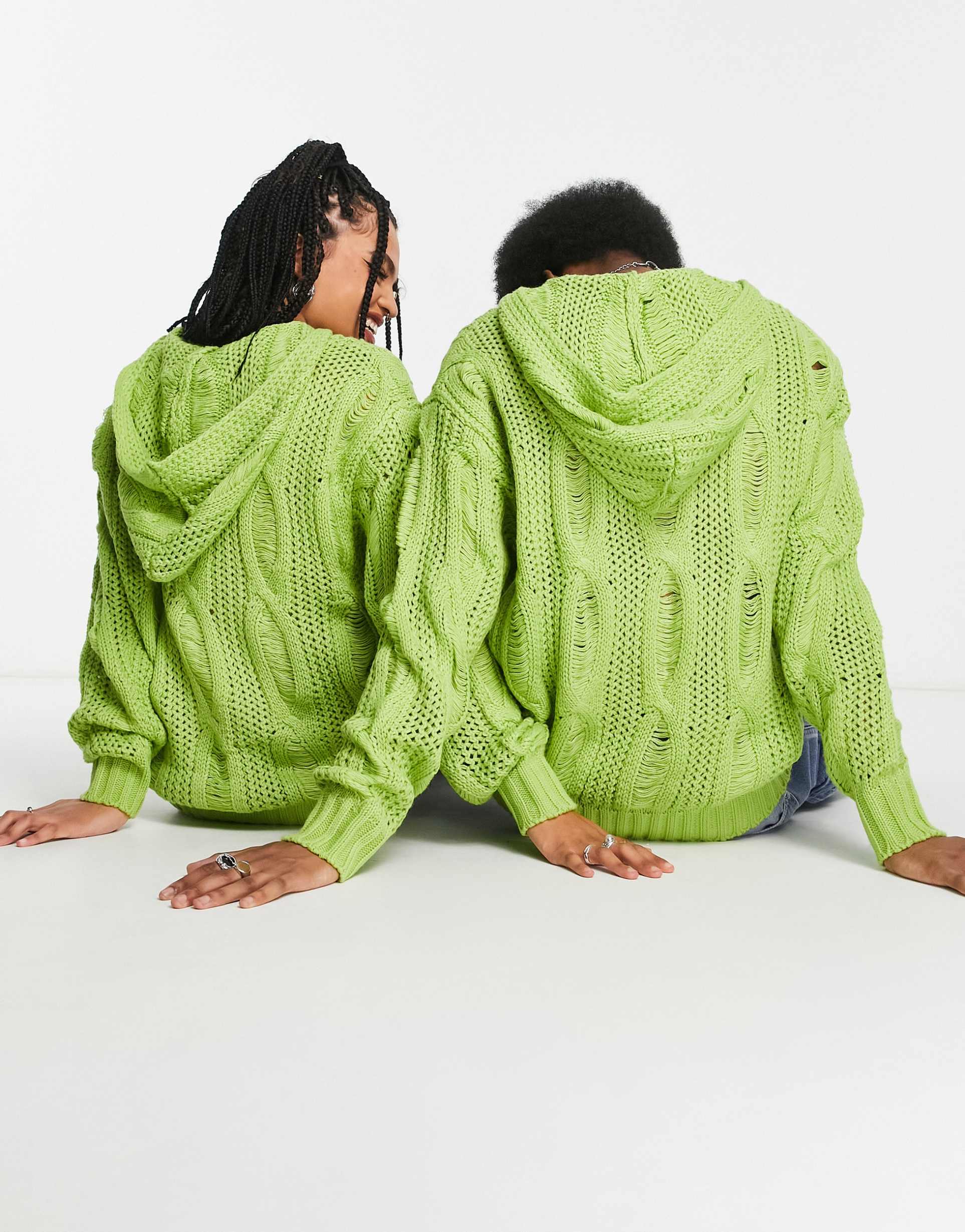 Reclaimed Vintage unisex cable hoodie with distressing view 4