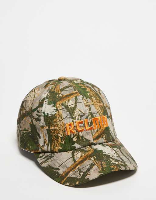 Reclaimed Vintage unisex camo cap with branding in orange