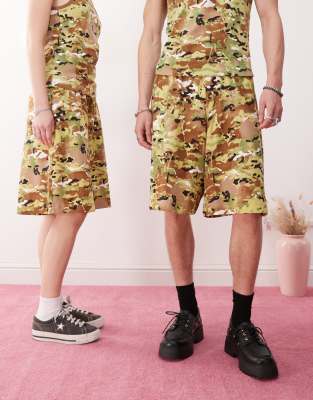 Reclaimed Vintage Unisex Camo Print Jersey Shorts