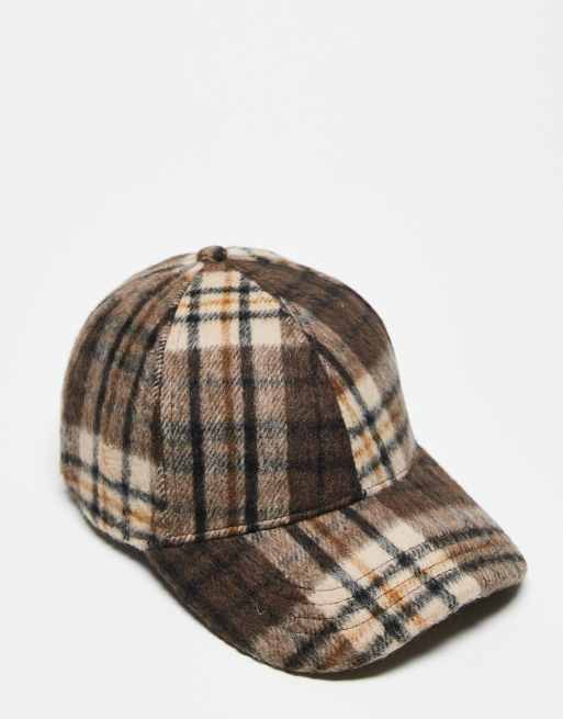 Reclaimed Vintage Unisex cap in brown and yellow brushed plaid
