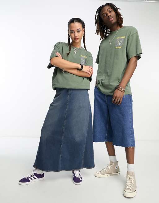 Reclaimed Vintage unisex celestial back print t-shirt in khaki