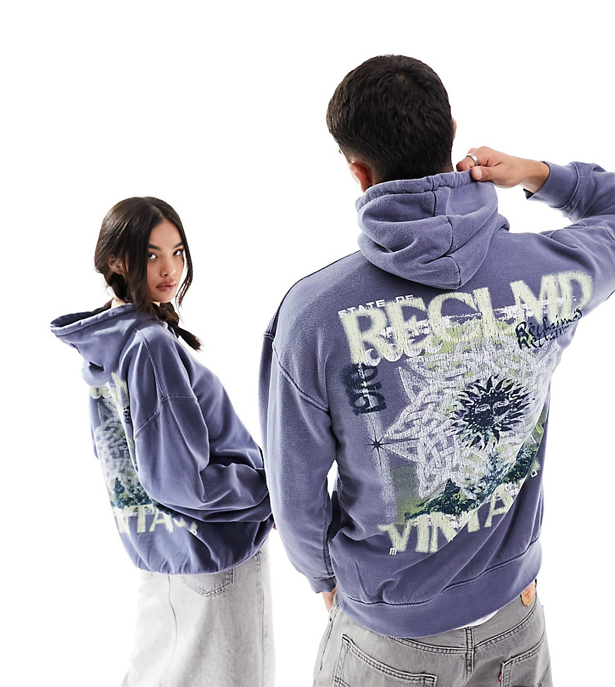 Reclaimed Vintage Unisex Celestial Graphic Hoodie In Washed Navy
