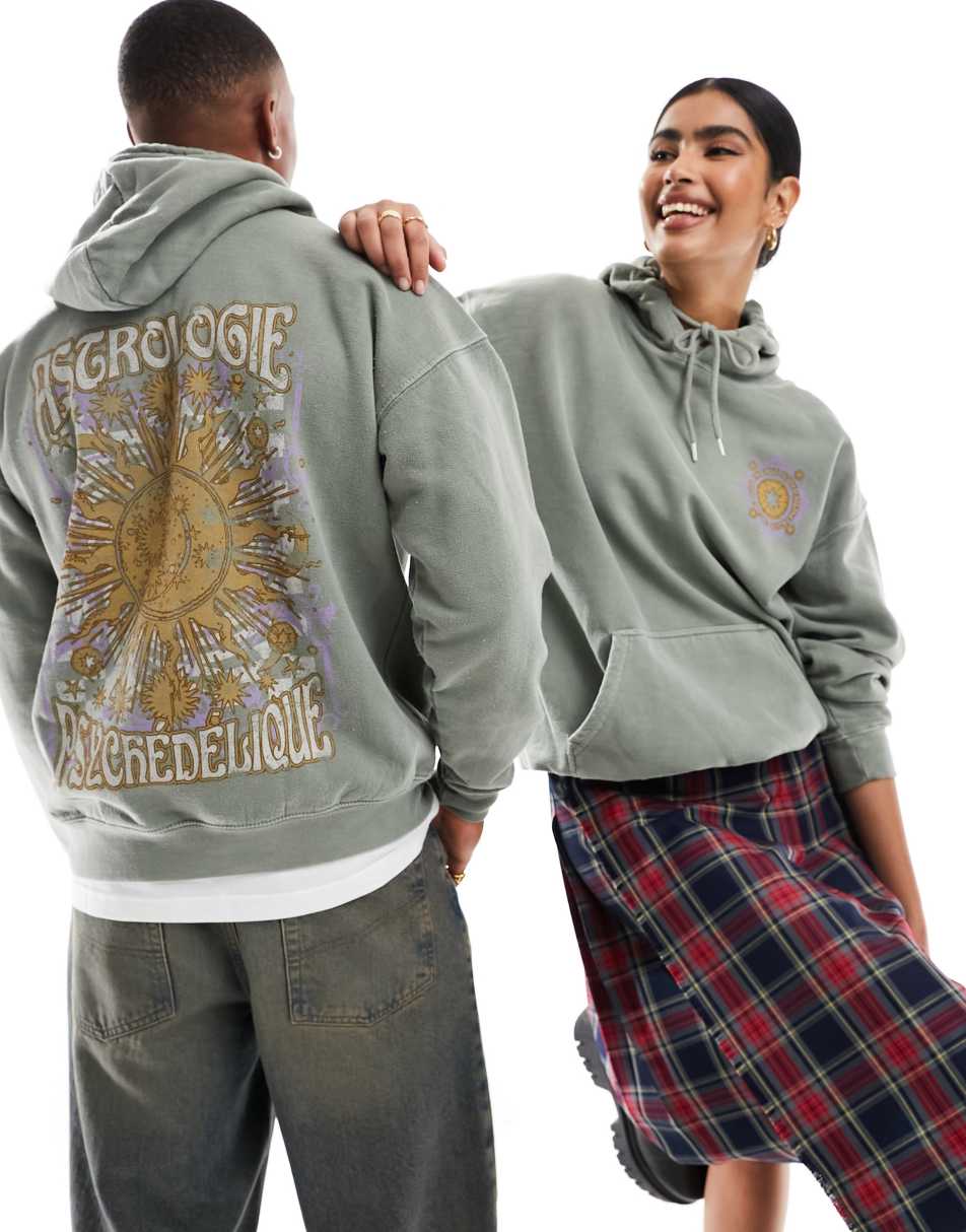 Reclaimed Vintage unisex celestial hoodie in washed khaki