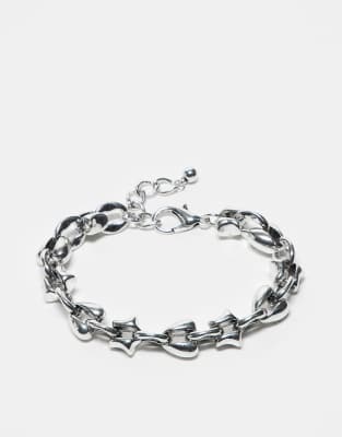 unisex chain bracelet with hearts and stars in silver