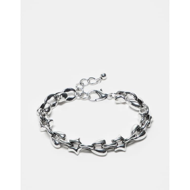 Reclaimed Vintage unisex chain bracelet with hearts and stars in silver
