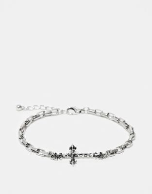 Reclaimed Vintage Reclaimed Vintage unisex chain bracelet with skinny cross in silver