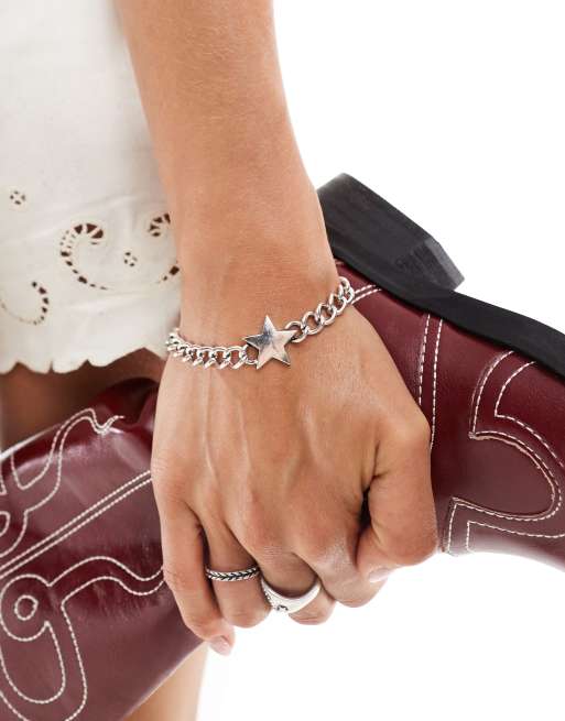 Reclaimed Vintage unisex chain bracelet with star in burnished silver