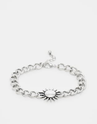 Reclaimed Vintage Unisex Chain Bracelet With Sun In Silver