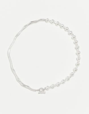 Reclaimed Vintage Unisex Chain Faux-pearl Necklace In Metallic