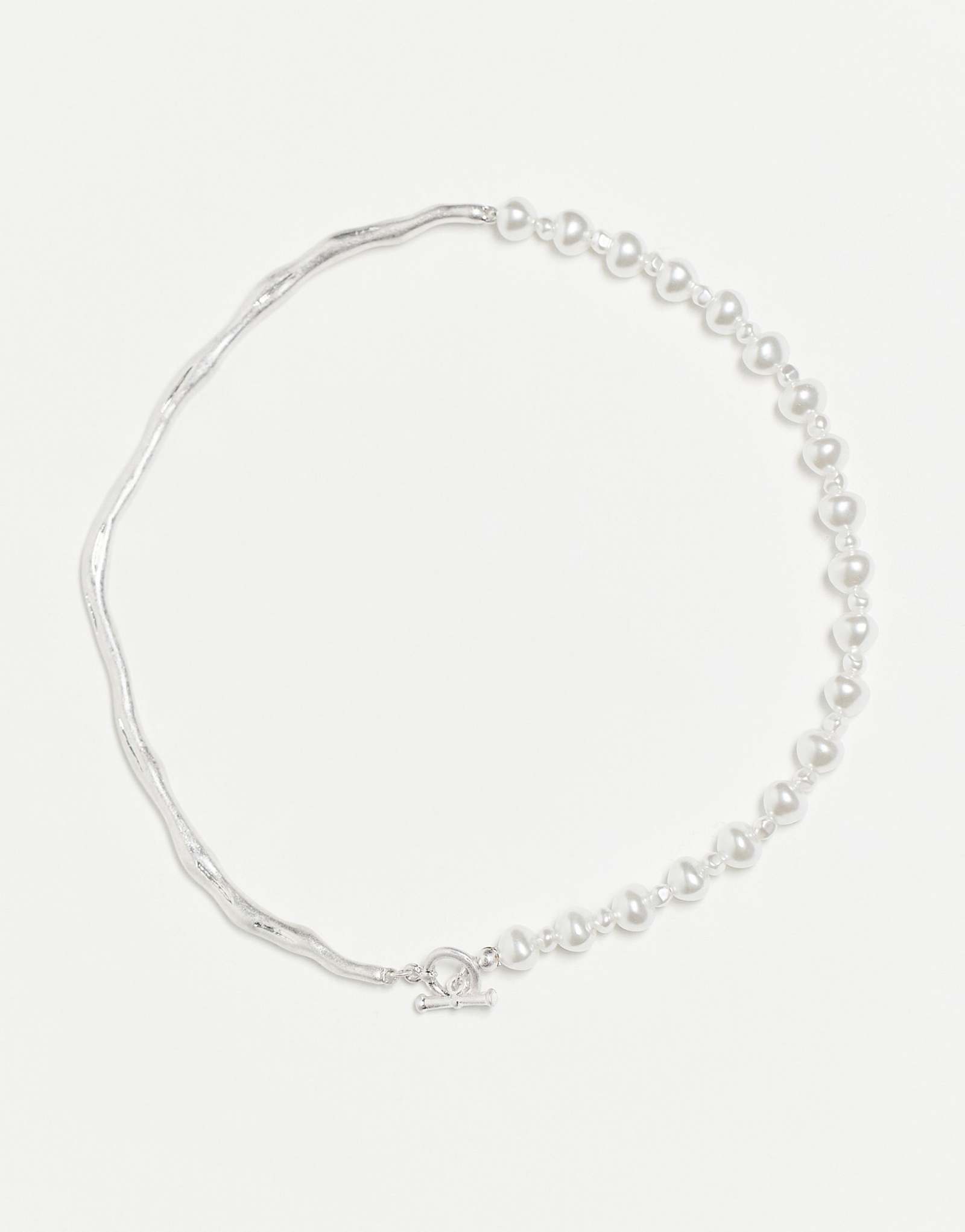 Восстановленное винтажное ожерелье унисекс на цепочке из искусственного жемчуга серебристого оттенка