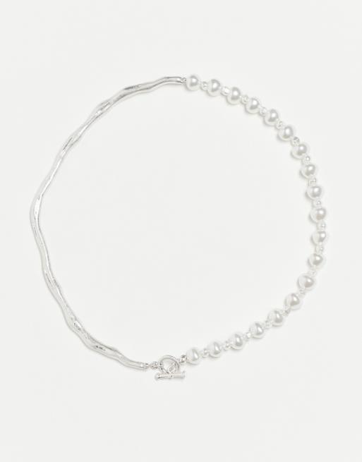 Reclaimed Vintage Unisex chain faux-pearl necklace in silver tone