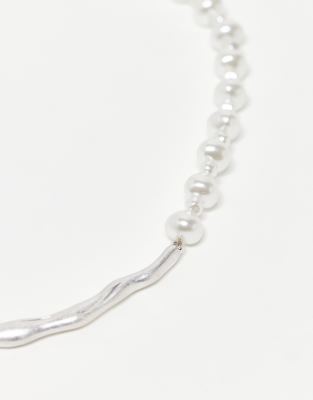 Reclaimed Vintage Unisex Chain Faux-pearl Necklace In Metallic