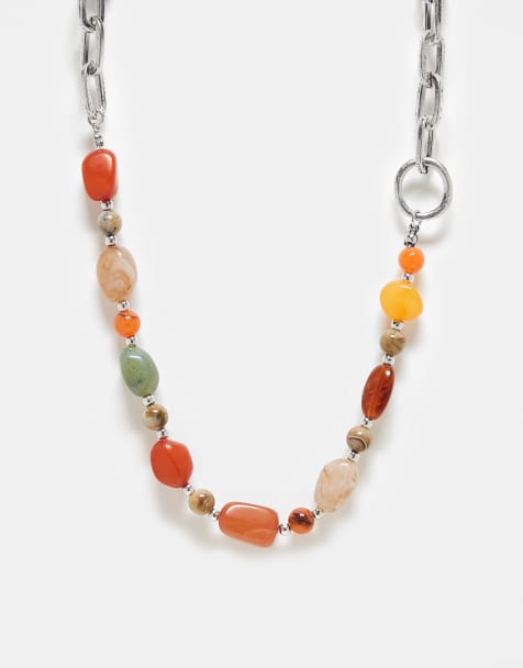 Reclaimed Vintage unisex chain necklace with colourful beads in silver - view 1