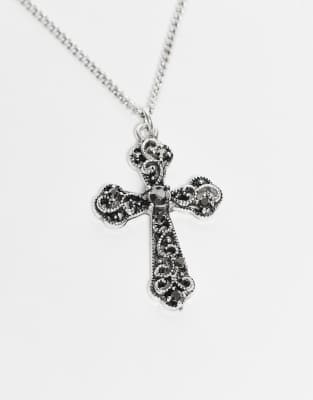 Reclaimed Vintage Unisex Chain Necklace With Cross In Metallic