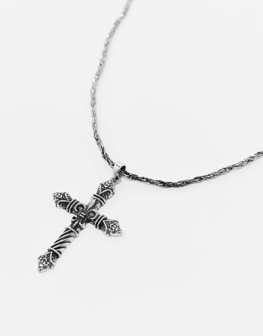 Reclaimed Vintage unisex chain necklace with cross pendant in silver, 3 of 3