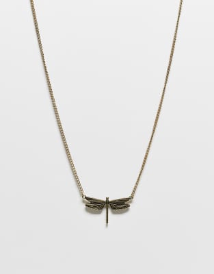 Reclaimed Vintage Unisex Chain Necklace With Dragonfly Pendant In Gold